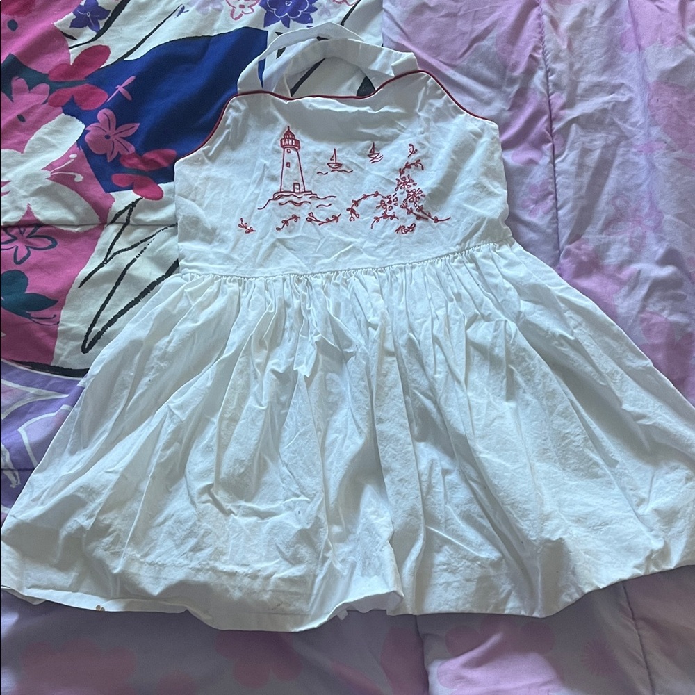 Polo by Ralph Lauren White Dress with Red Embroidery